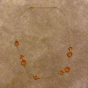 SILVER PLATED Orange Plastic Gem Necklace